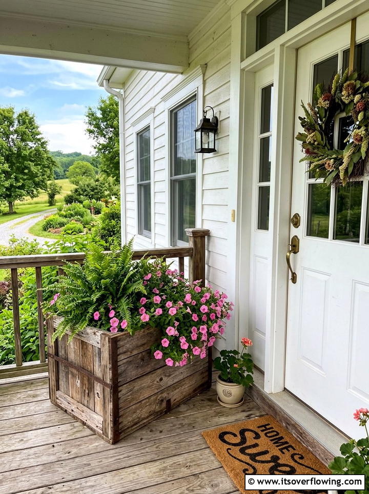 Rustic Wood Crate Planter - 25 front porch ideas with crate decor