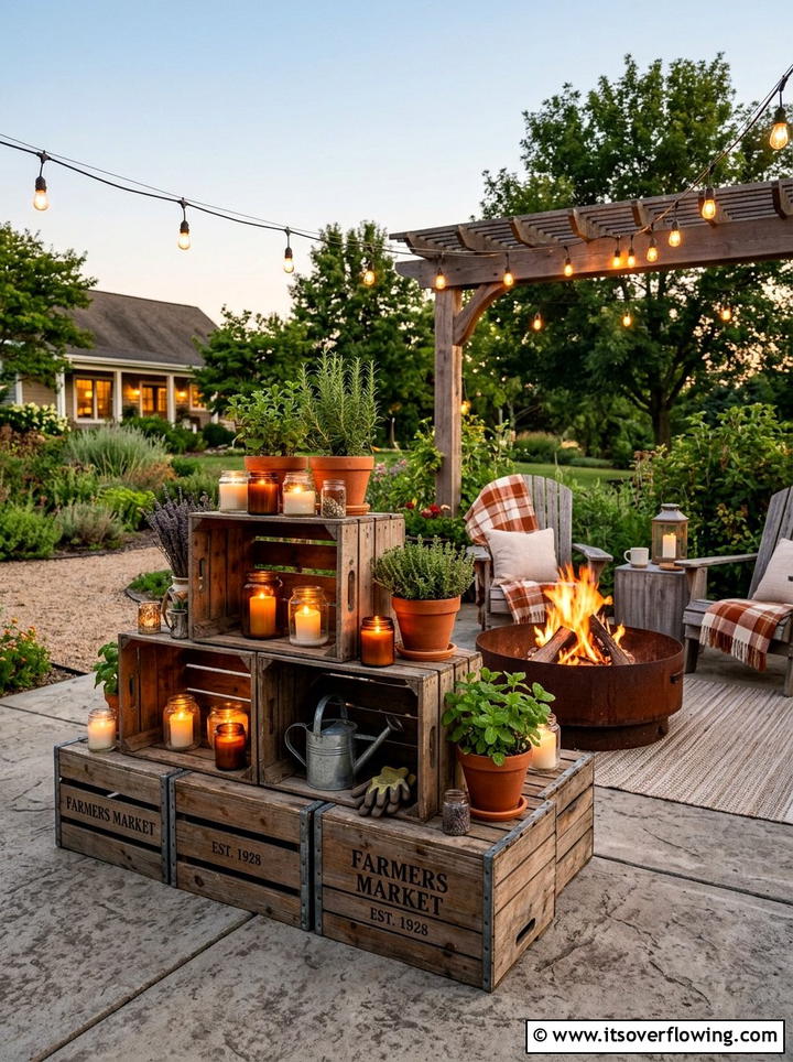 Rustic Wood Crate - 25 garden decor ideas with candles