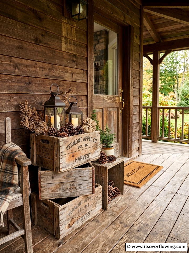 Rustic Wood Crates - 25 front porch decor ideas for winter