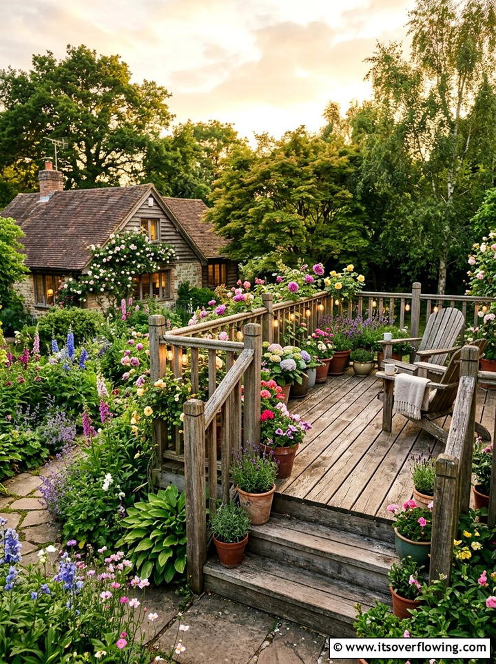 Rustic Wood Deck - 25 backyard ideas with cottage garden