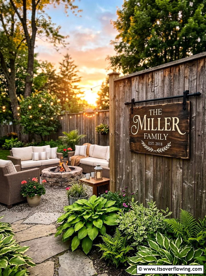 Rustic Wood Family Name Sign - 25 backyard decorating ideas with signs