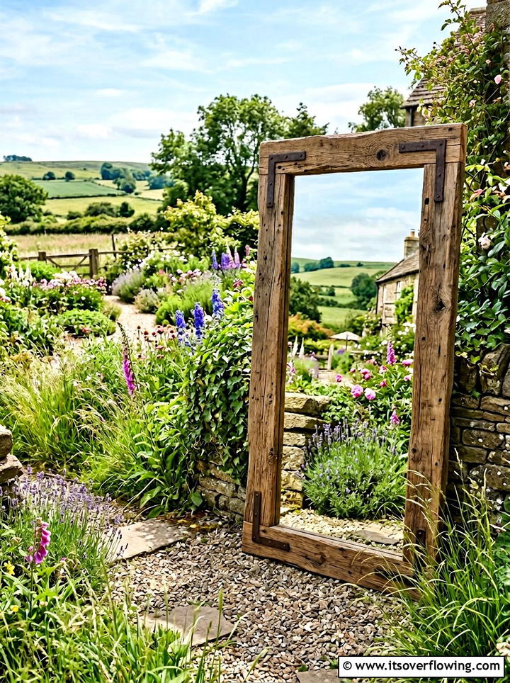 Rustic Wood Frame Mirror - 25 small garden ideas with mirror tricks