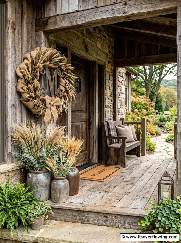 Rustic Wood Front Porch - 25 front porch decor ideas with monogram wreath