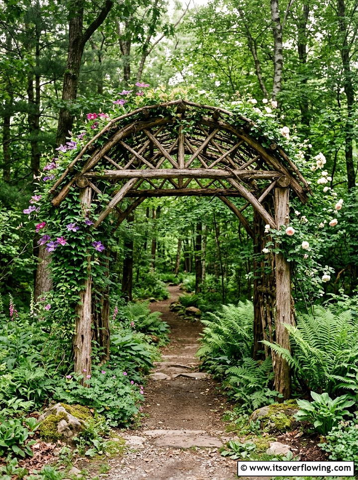 Rustic Wood Garden Arch - 25 creative garden ideas with trellis tunnel