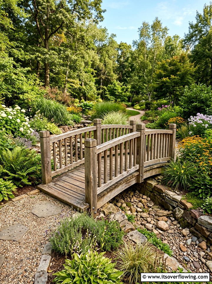 Rustic Wood Garden Bridge - 25 garden decor ideas with wood art