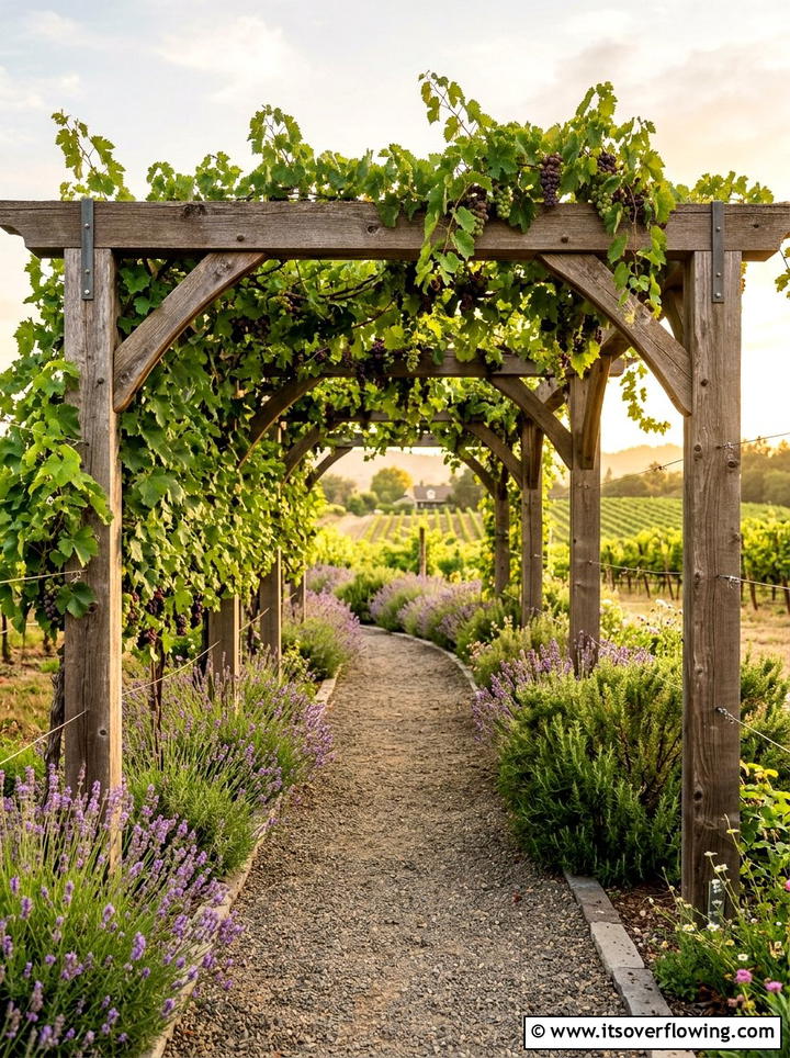 Rustic Wood Grape Arbor Walkway - 25 creative garden ideas with grape arbor