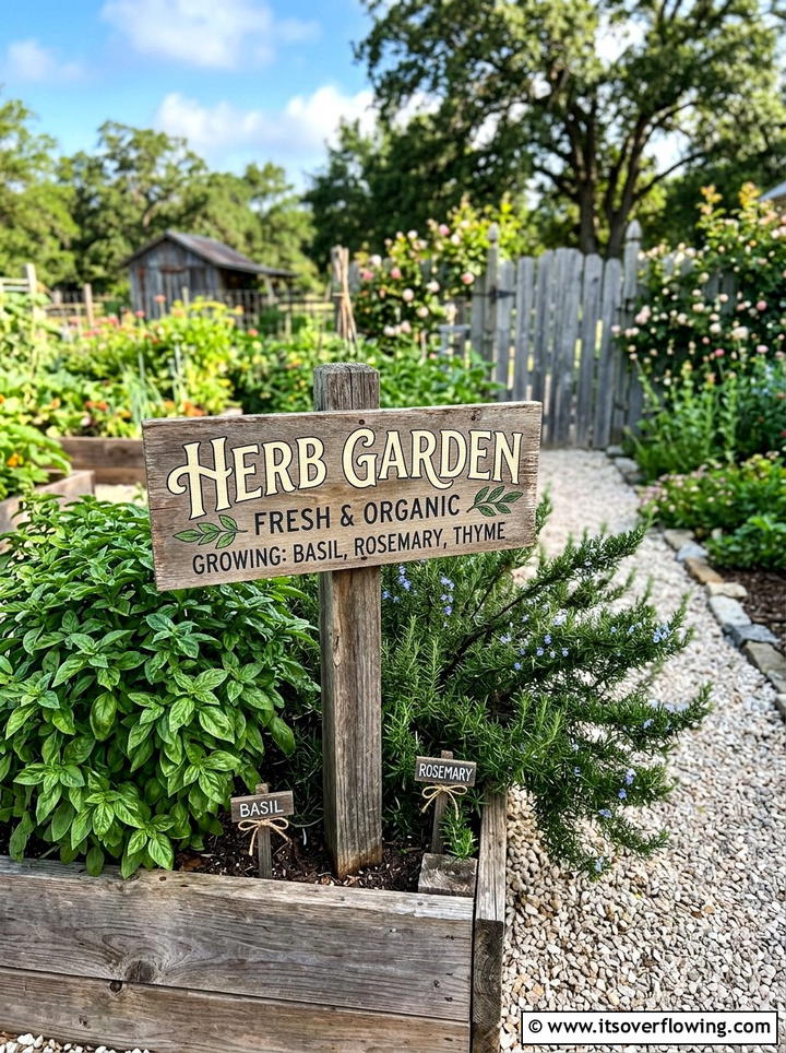 Rustic Wood Herb Garden Sign - 25 garden decor ideas with signs