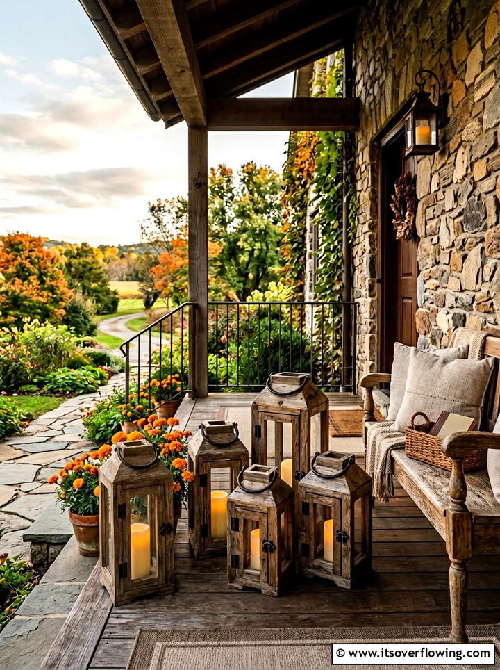 Rustic Wood Lanterns - 25 front porch decor ideas with lantern clusters