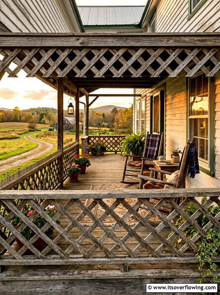 Rustic Wood Lattice Border - 25 front porch ideas with lattice panels