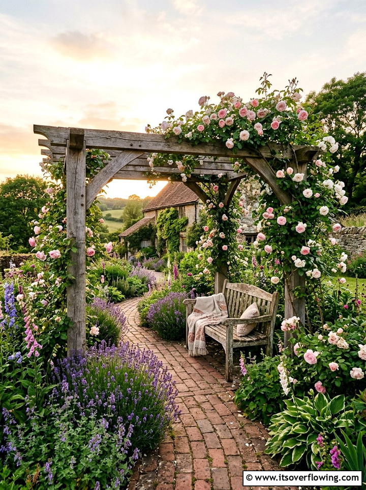 Rustic Wood Pergola With Climbing Roses - 25 backyard ideas with pergola