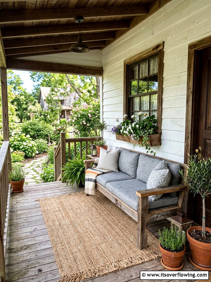 Rustic Wood Porch Bench - 25 front porch ideas with neutral decor