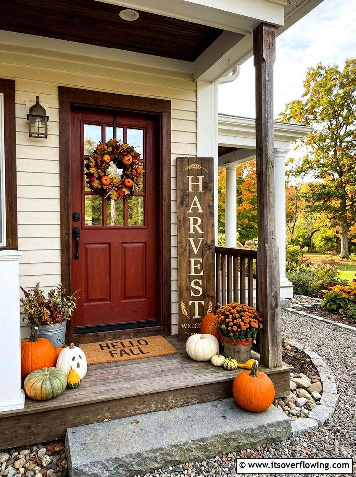 Rustic Wood Porch Sign - 25 front porch ideas with fall decor