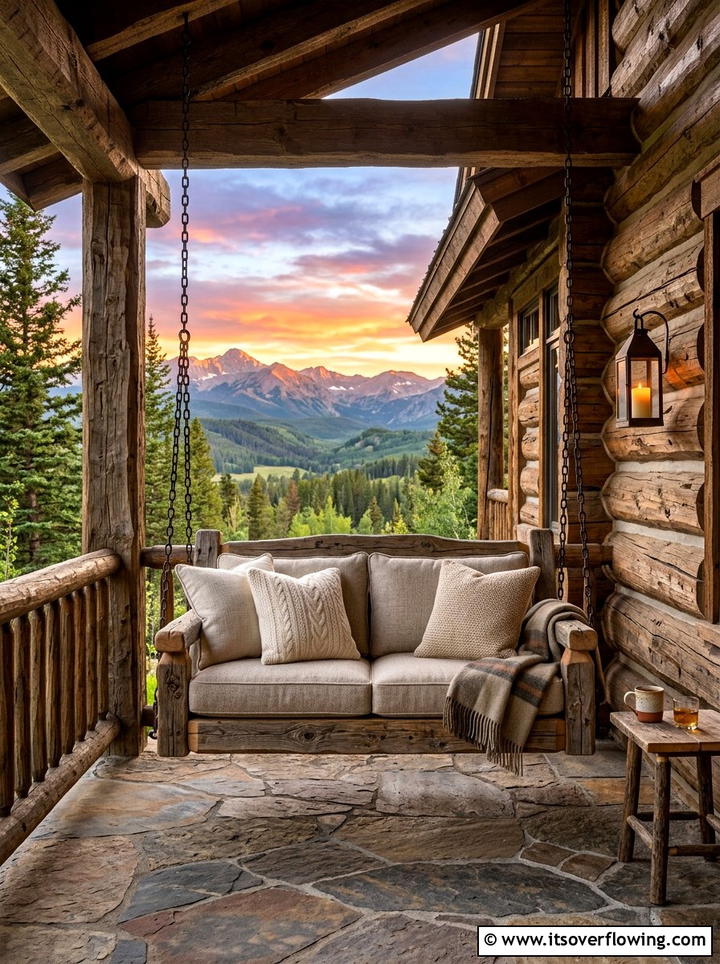 Rustic Wood Porch Swing - 25 front porch ideas with porch swing