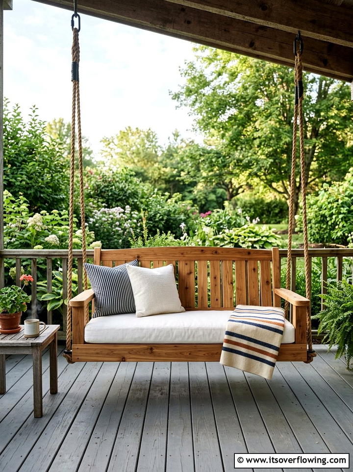 Rustic Wood Porch Swing - 25 front porch ideas with farmhouse style