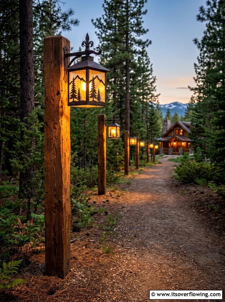 Rustic Wood Post Lights - 25 backyard decorating ideas with pathway lights