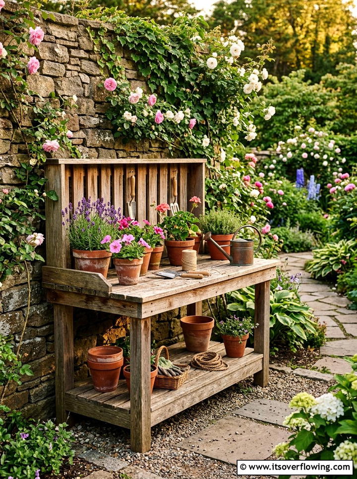 Rustic Wood Potting Bench - 25 garden ideas with potting bench