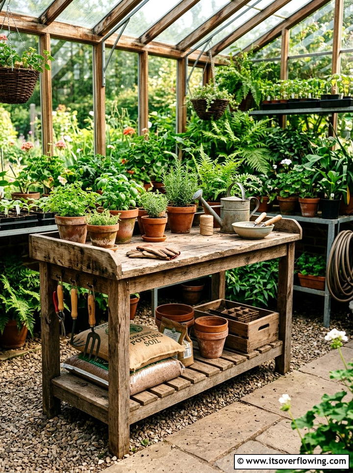 Rustic Wood Potting Bench - 25 backyard decorating ideas with reclaimed wood projects