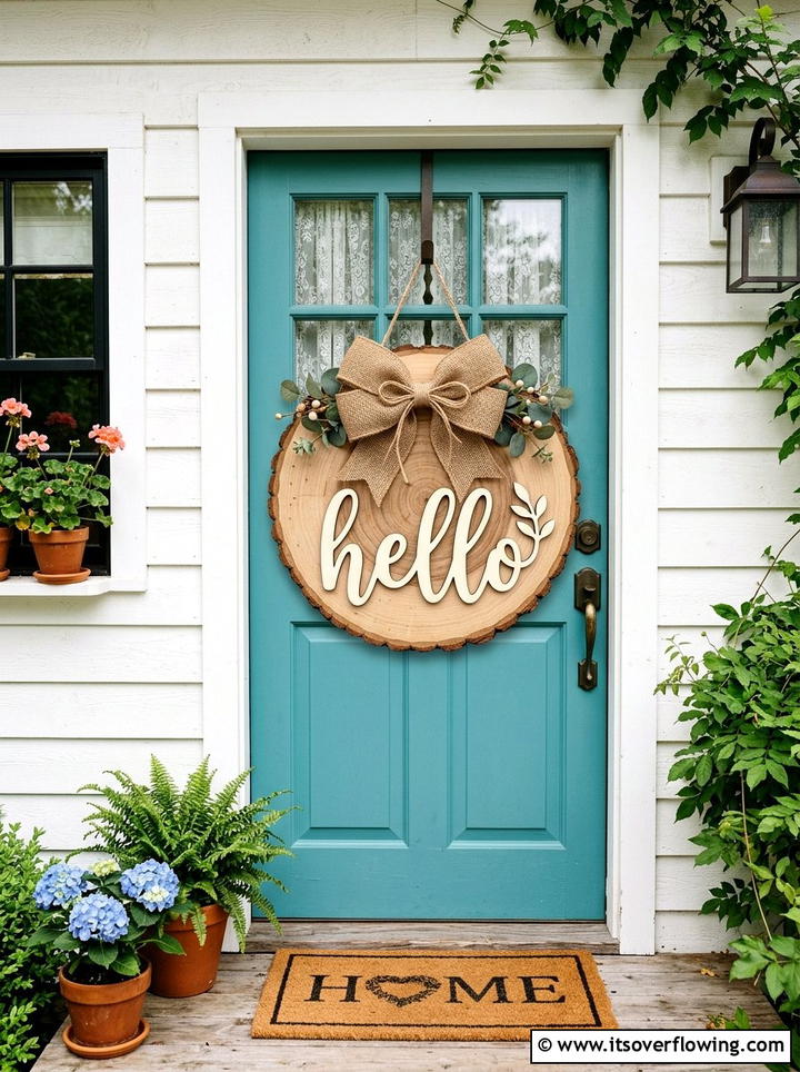 Rustic Wood Round - 25 front porch decor ideas with signs