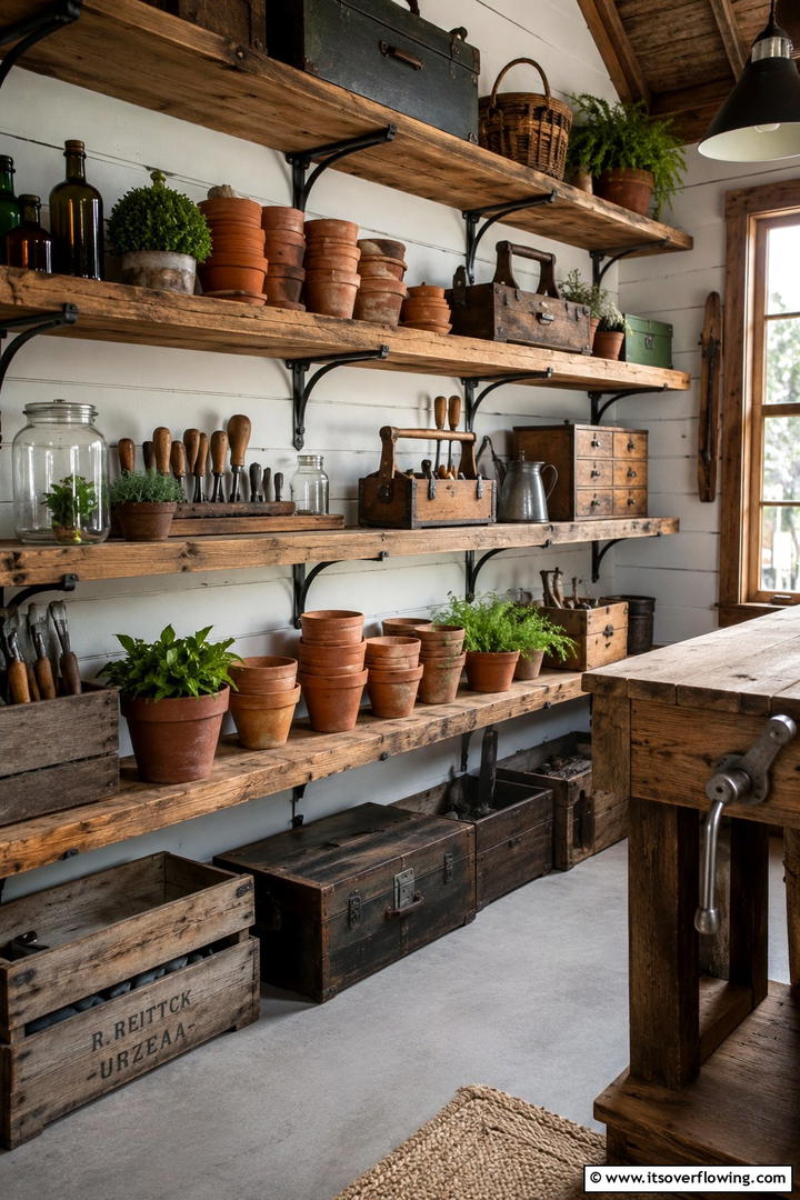 Rustic Wood Shelves - 30 Shed Shelving Ideas for Optimal Storage Solutions