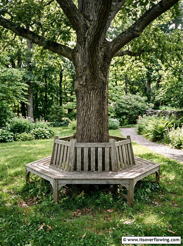 Rustic Wood Tree Bench - 25 backyard decorating ideas with reclaimed wood projects