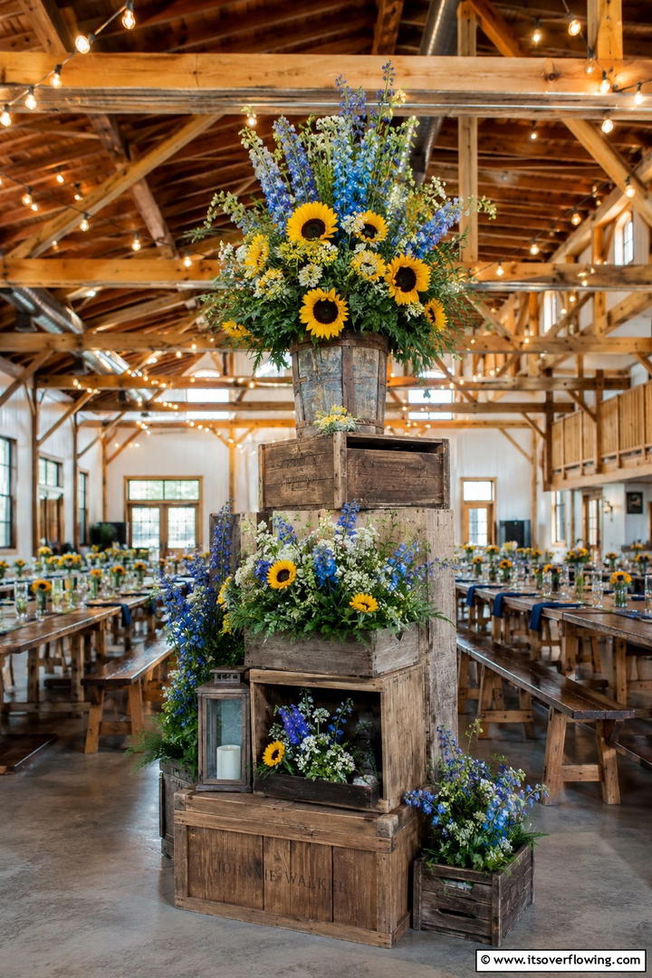 Rustic Wood and Blossom Display - 30 Tall Wedding Centerpiece Ideas for Elegant Table Displays