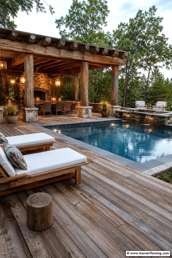 Rustic Wooden Accents - 30 Pool Landscaping Ideas to Create a Resort-Style Backyard