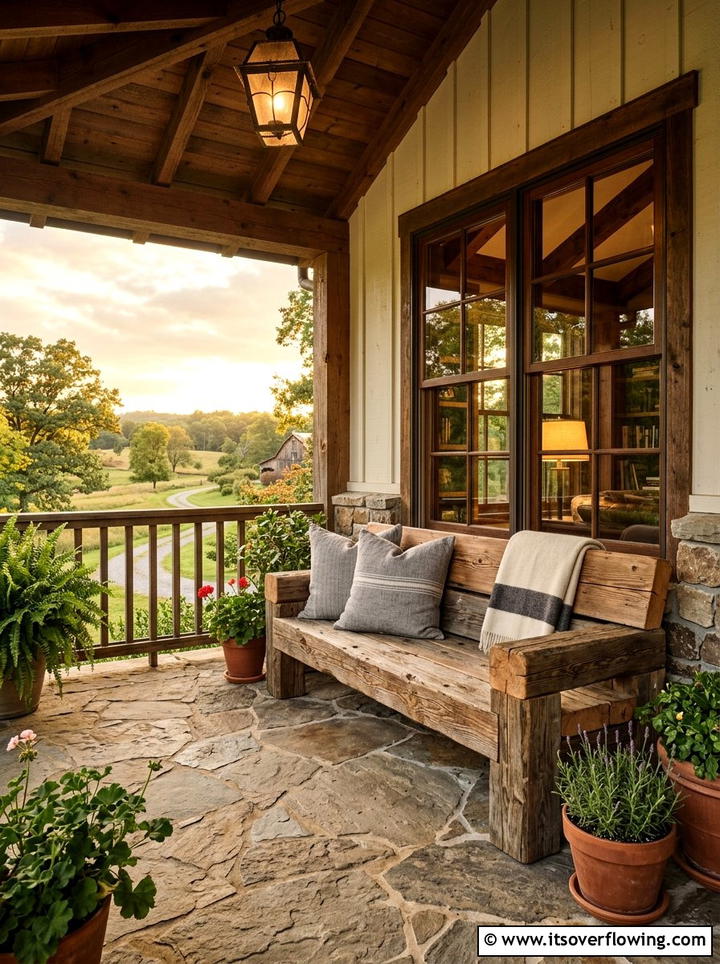 Rustic Wooden Bench - 25 front porch decor ideas with rustic accents