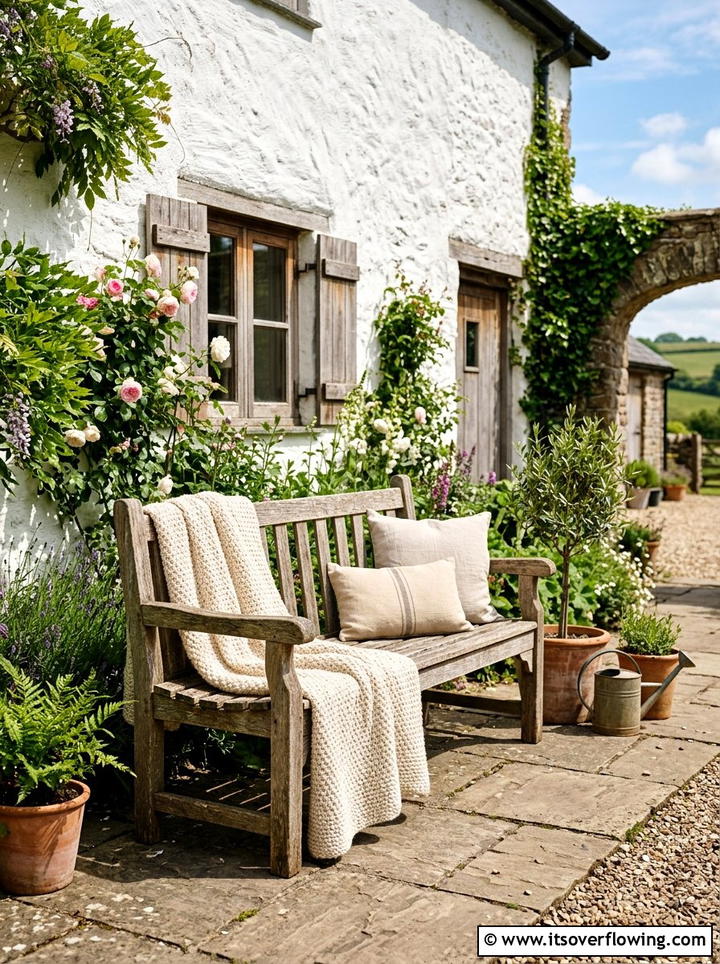 Rustic Wooden Bench - 25 front porch decor ideas with farmhouse charm