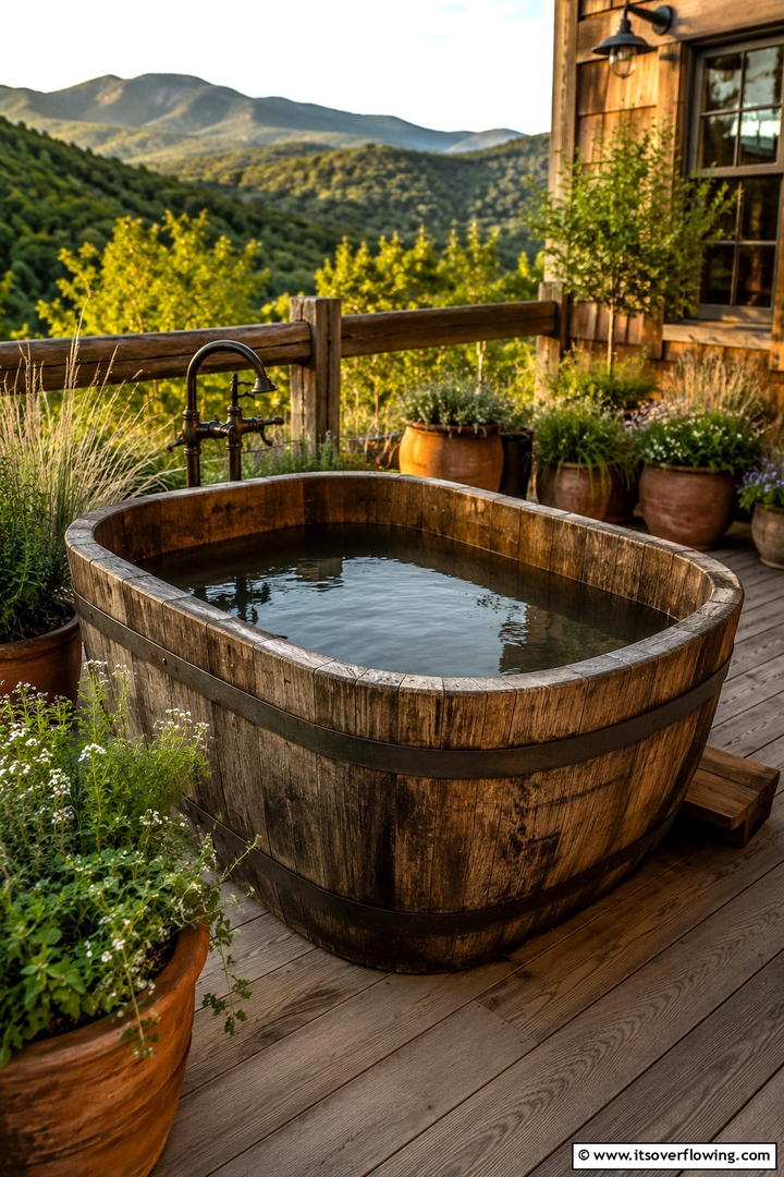 Rustic Wooden Charm - 30 Serene Outdoor Bathtub Ideas for a Backyard Oasis