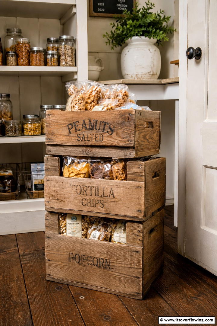 Rustic Wooden Crates - 30 Snack Storage Ideas for Organized Kitchen Pantries