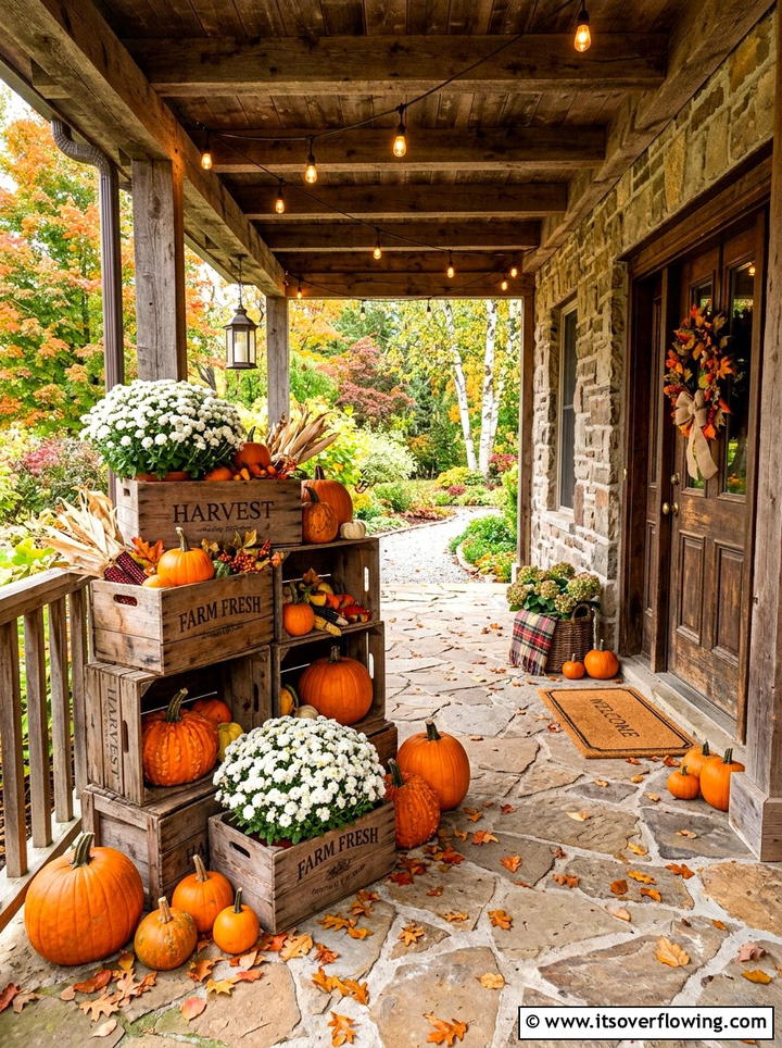 Rustic Wooden Crates And Pumpkins - 25 front porch decor ideas with asymmetrical layout