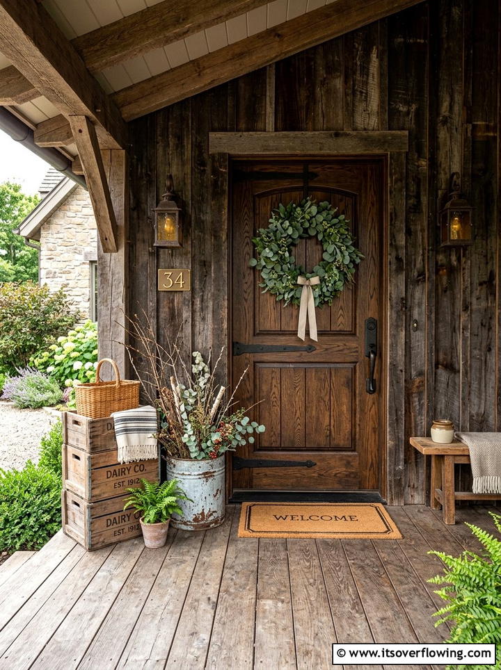 Rustic Wooden Front Porch - 25 front porch decor ideas with eucalyptus wreath