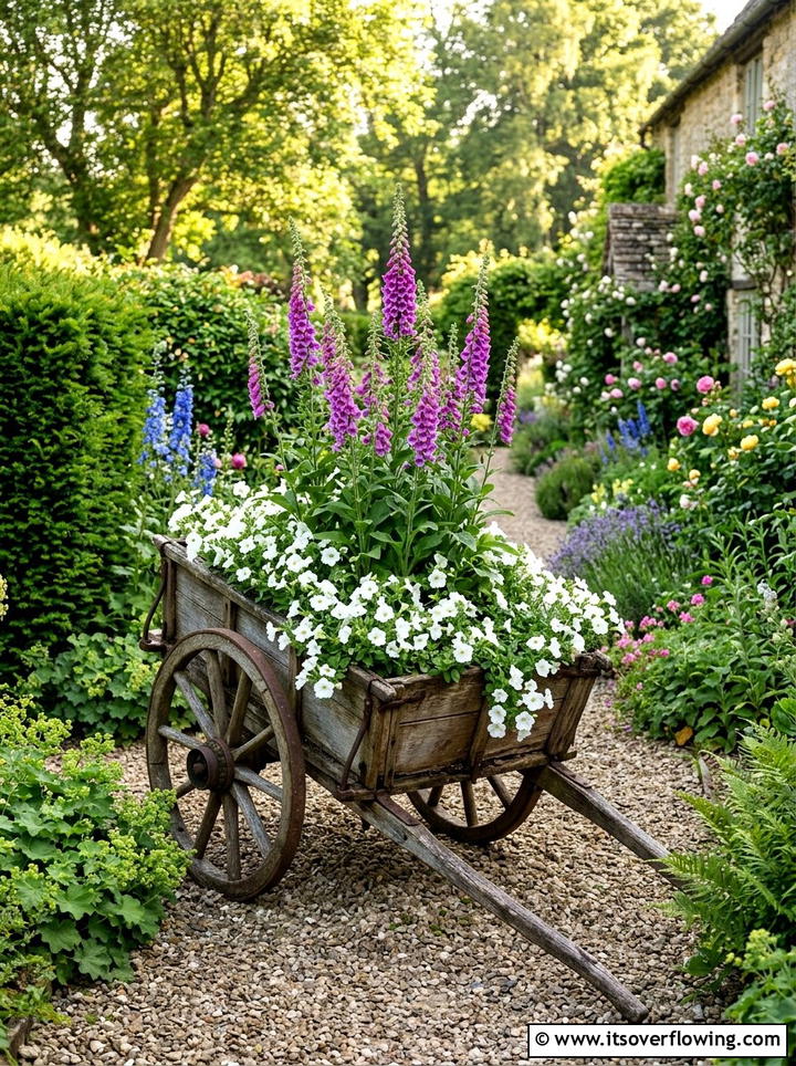 Rustic Wooden Garden Cart - 25 upcycled garden ideas with old wagons