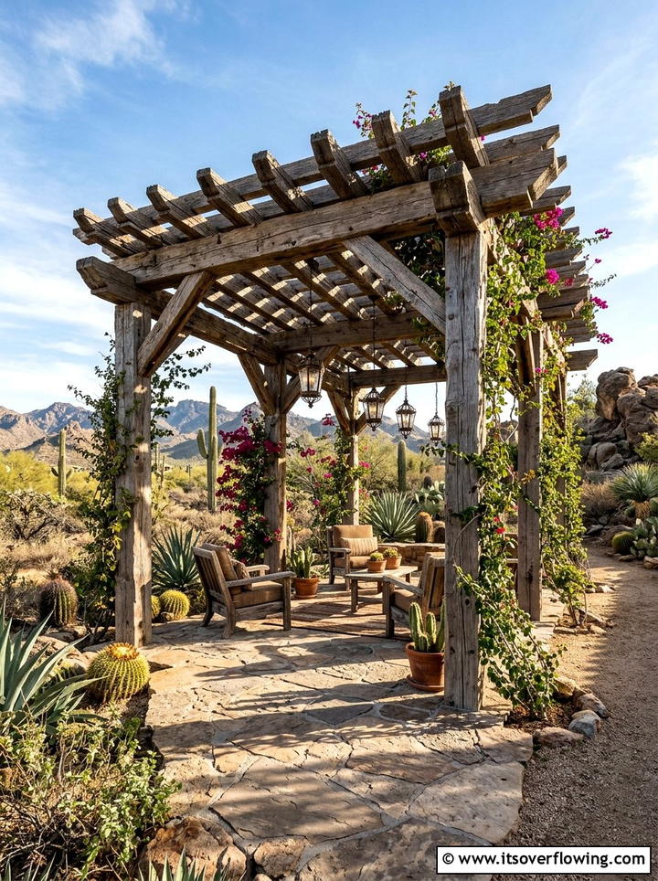 Rustic Wooden Pergola - 25 garden decor ideas for desert gardens