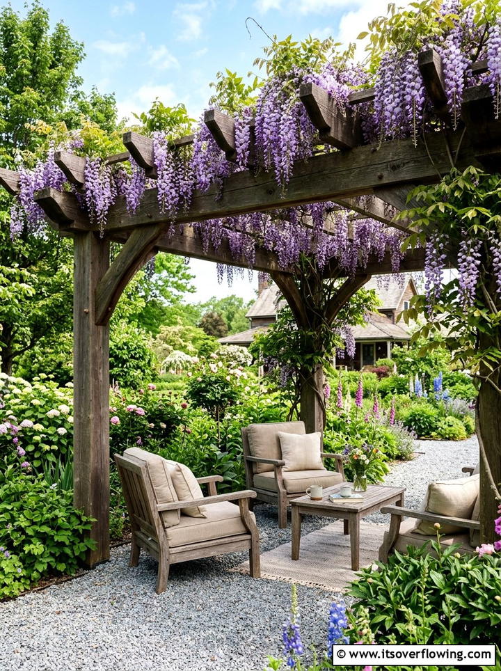 Rustic Wooden Pergola - 25 backyard decorating ideas with farmhouse accents