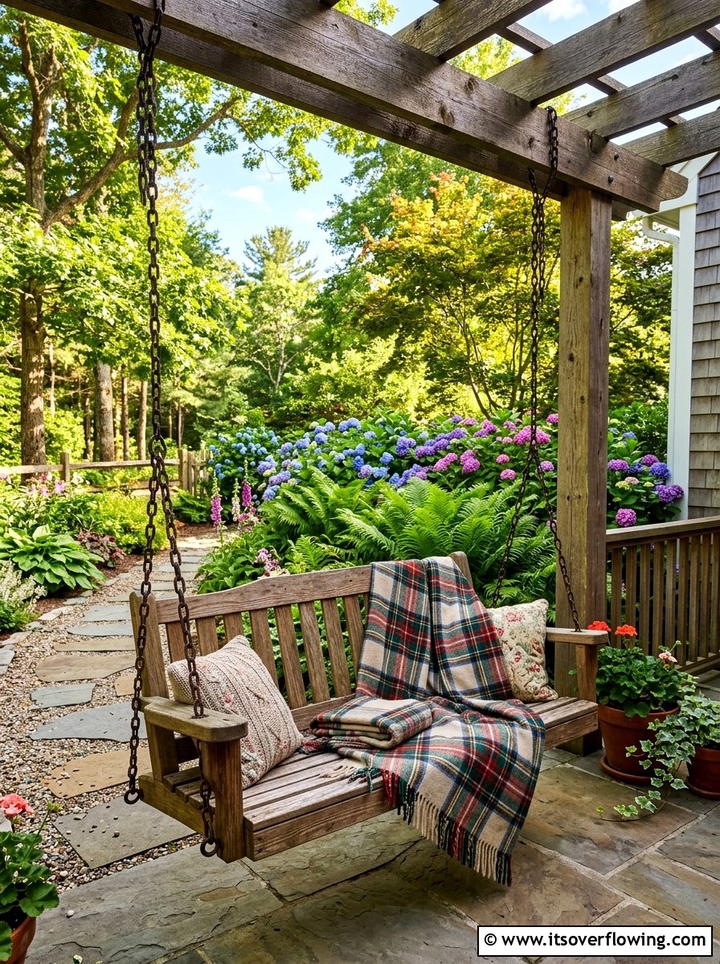 Rustic Wooden Porch Swing - 25 garden decor ideas with porch swings