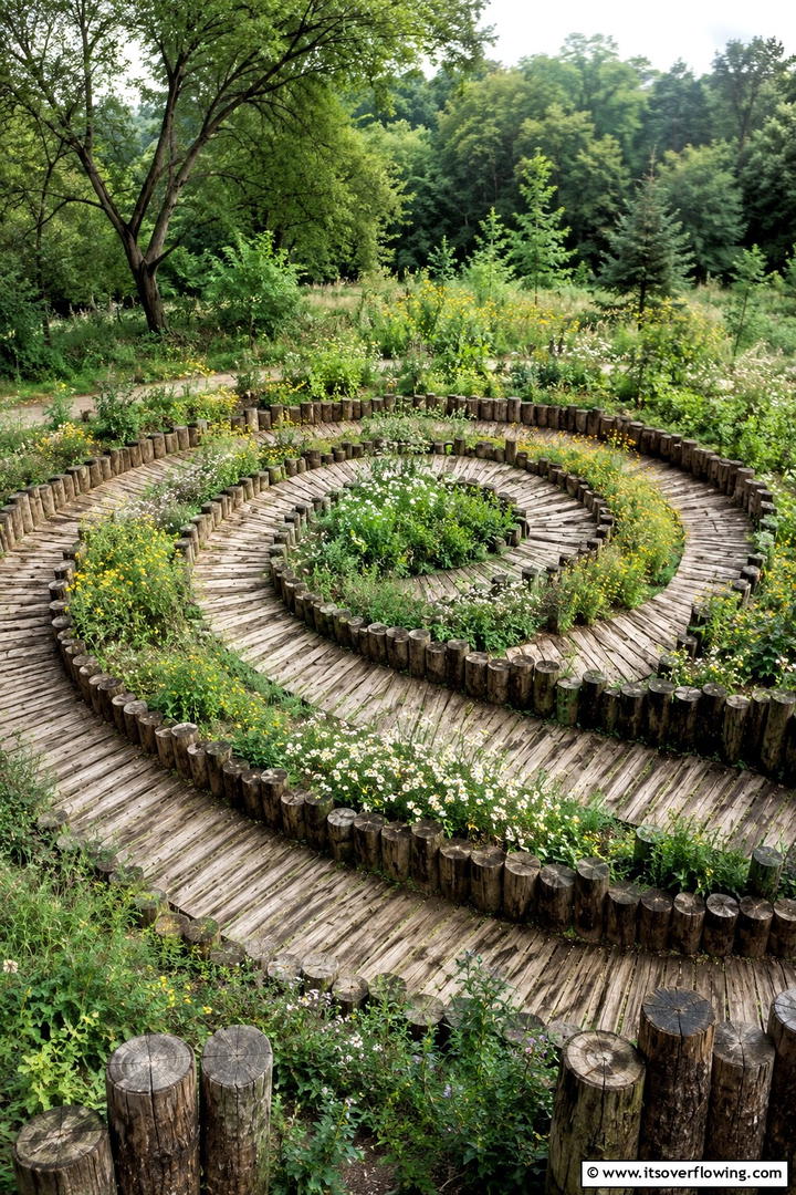 Rustic Wooden Spiral - 30 Spiral Garden Design Ideas for Unique Outdoor Layouts