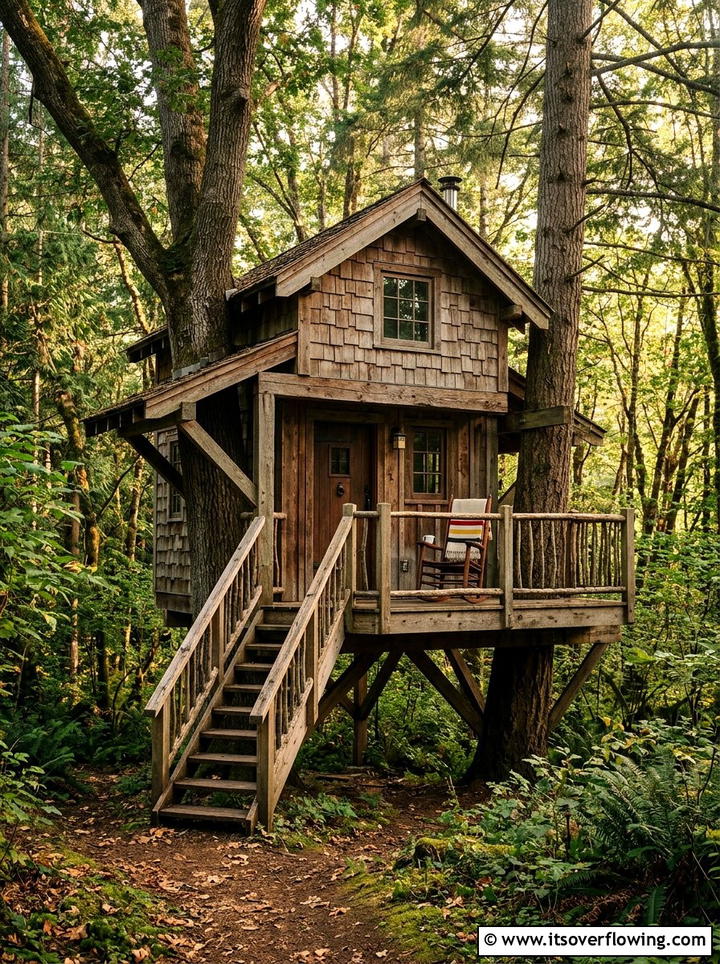 Rustic Wooden Treehouse - 25 backyard ideas with treehouse