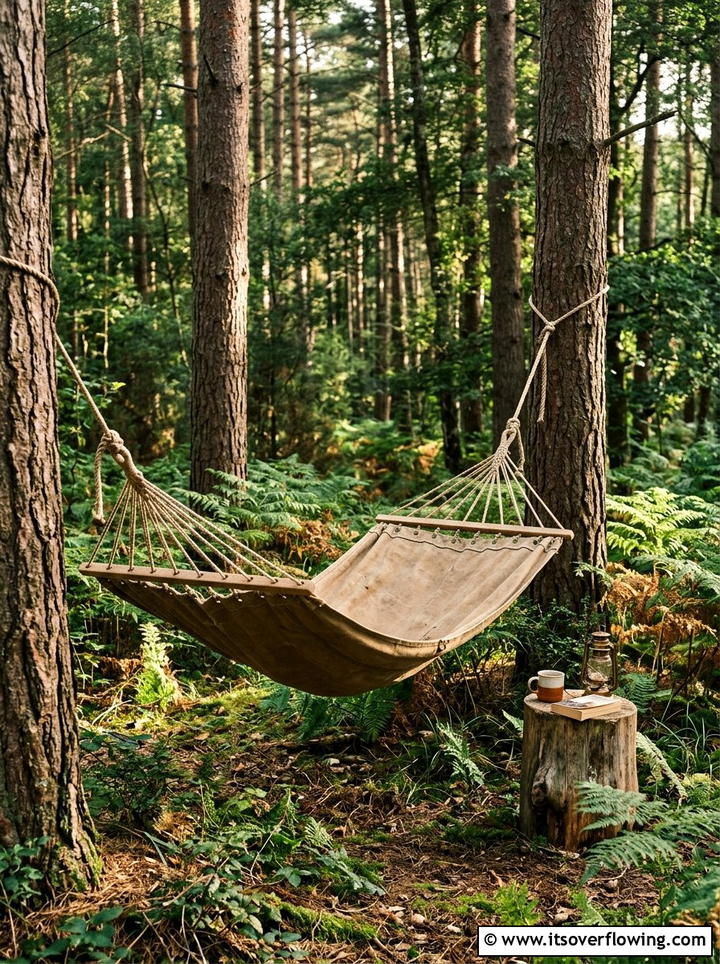 Rustic Woodland Hammock - 25 garden decor ideas with hammocks