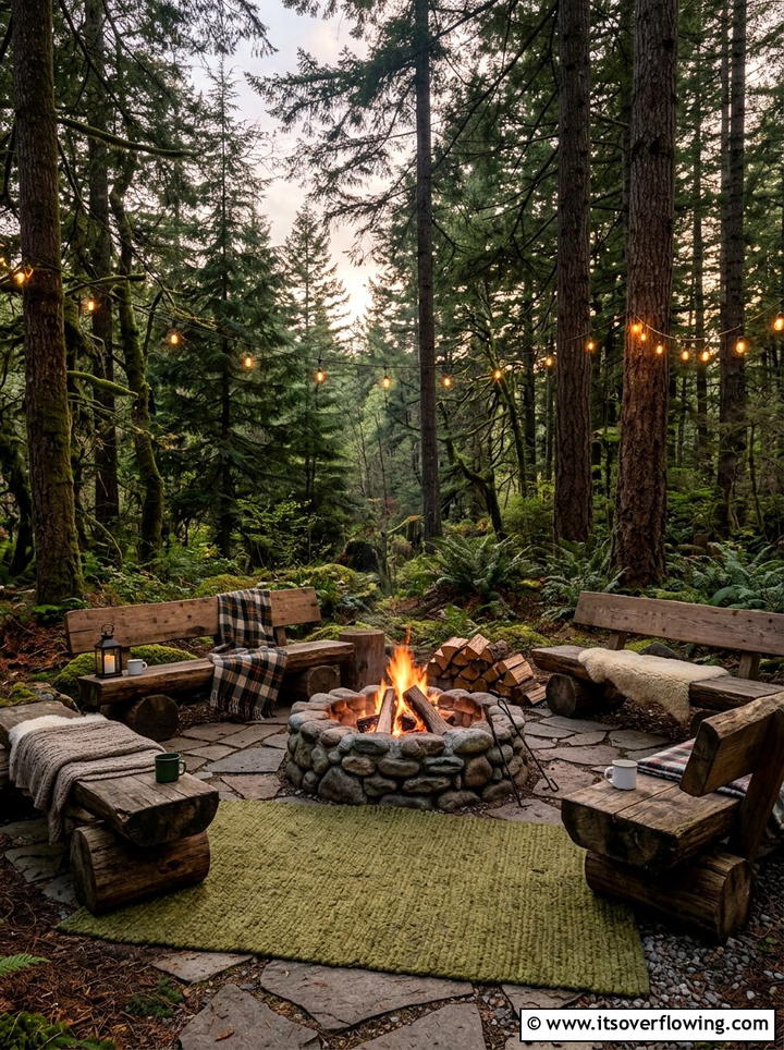 Rustic Woodland Patio - 25 backyard decorating ideas with outdoor rugs