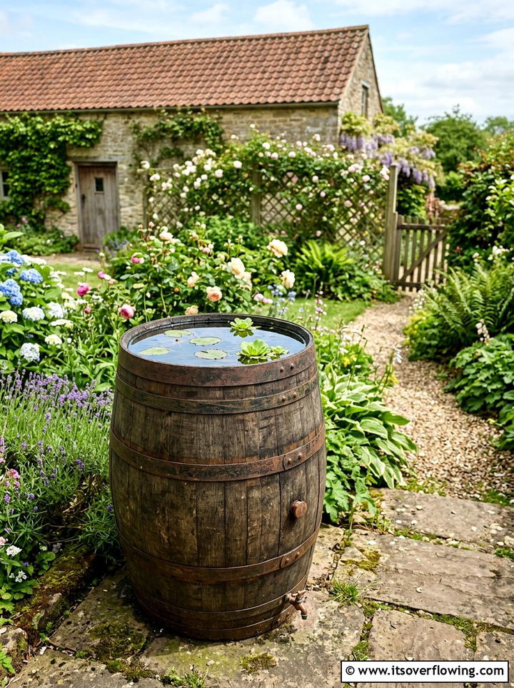 Rustic barrel water bowl - 25 backyard decorating ideas with water bowls