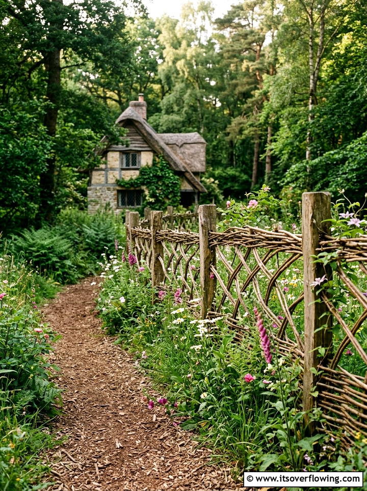 Rustic branch trellis fence - 25 backyard ideas with trellis fence