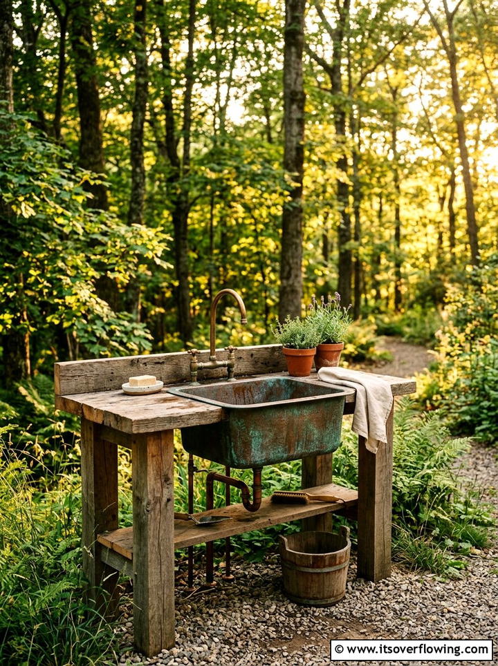 Rustic copper sink garden sink - 25 upcycled garden ideas with old sinks