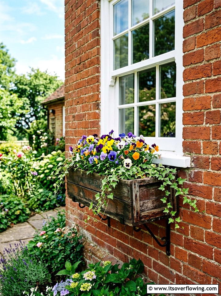 Rustic crate window box - 25 garden ideas with old crates