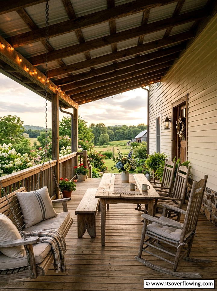 Rustic farmhouse porch - 25 creative garden ideas with outdoor party zones