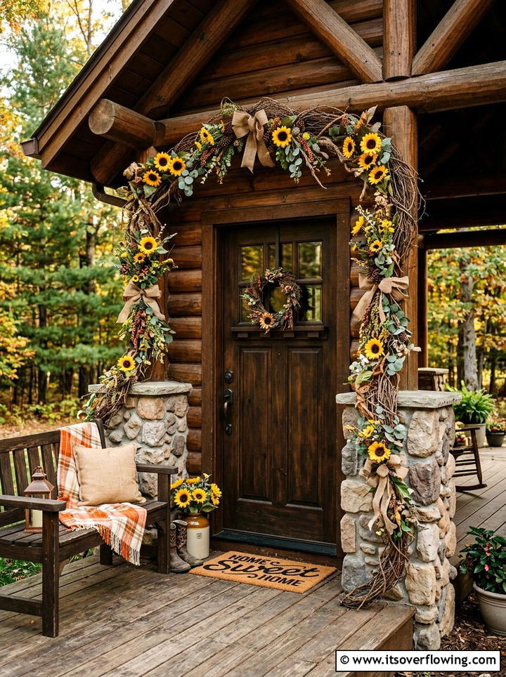 Rustic grapevine floral porch garland - 25 front porch ideas with floral garland