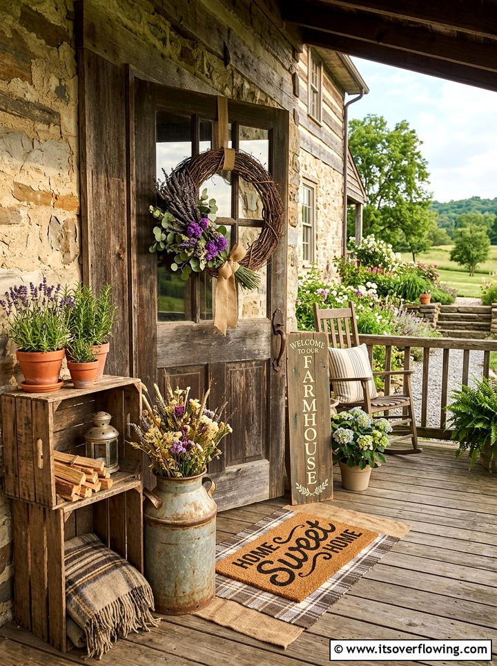 Rustic grapevine wreath porch - 25 front porch decor ideas with wreaths