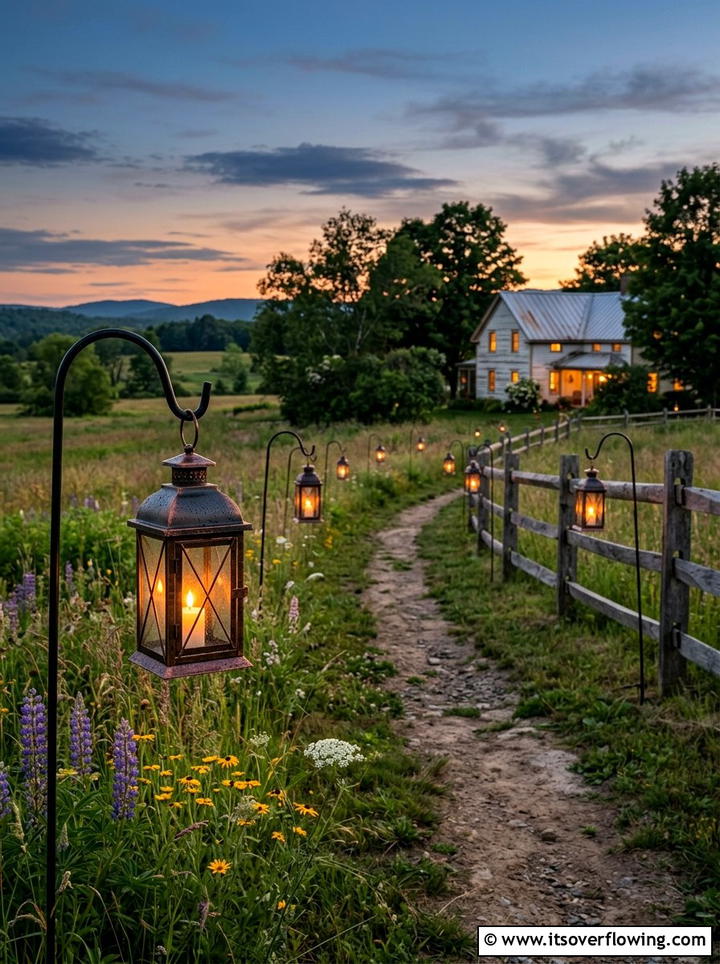Rustic lantern pathway accents - 25 garden decor ideas with pathway lighting