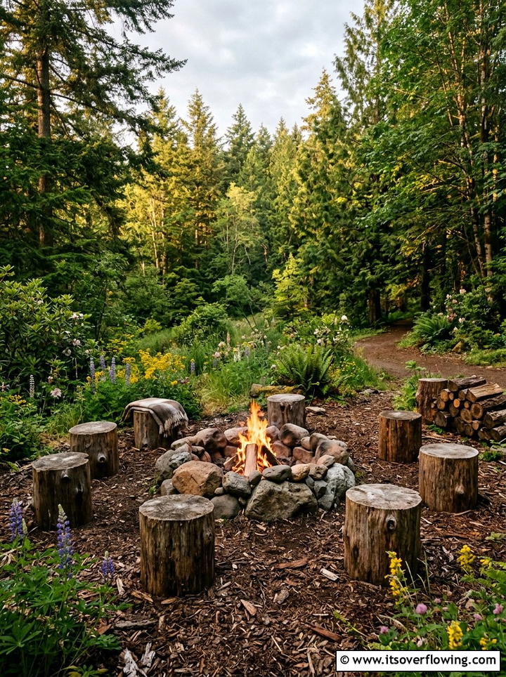 Rustic log fire pit - 25 garden design ideas for fire pit corners