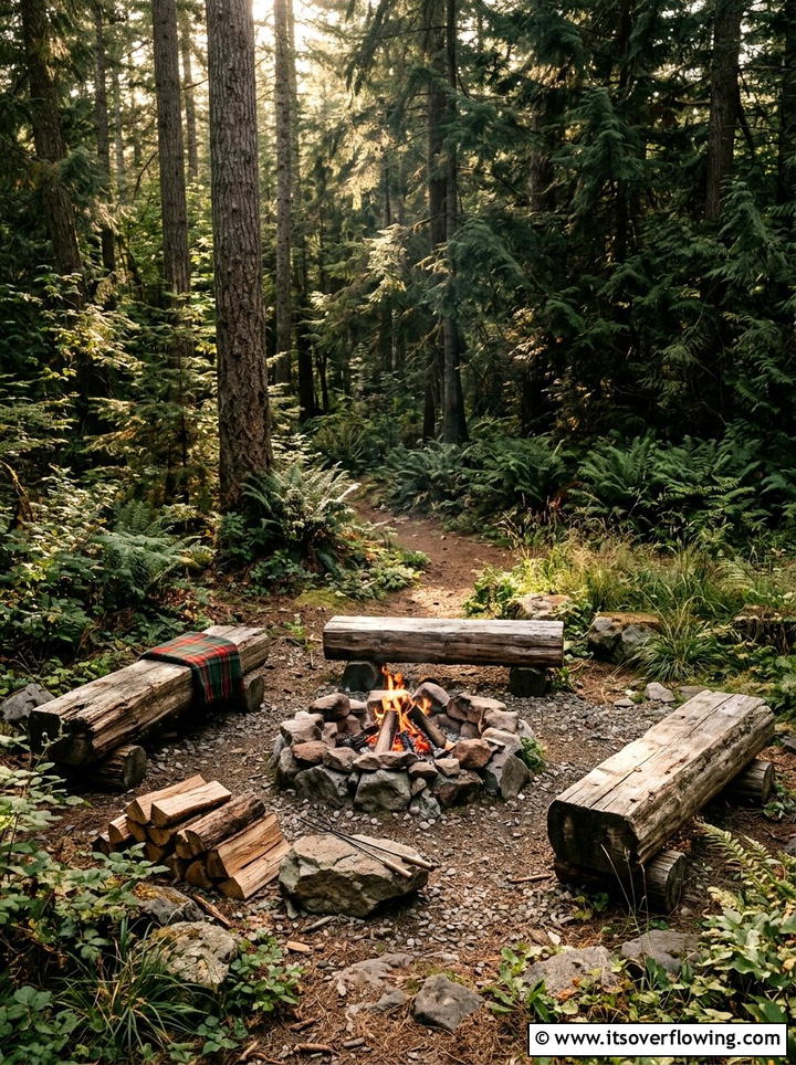 Rustic log fire pit seating - 25 garden ideas with fire pit